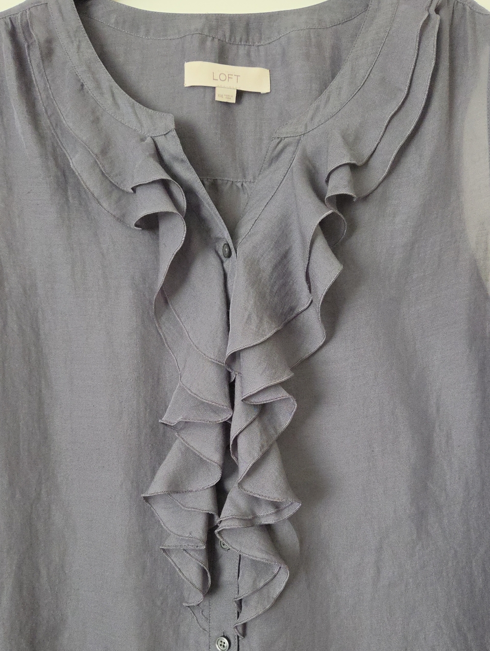 LOFT Slate Gray Sleeveless Ruffle-Front Blouse - Picture 4 of 8
